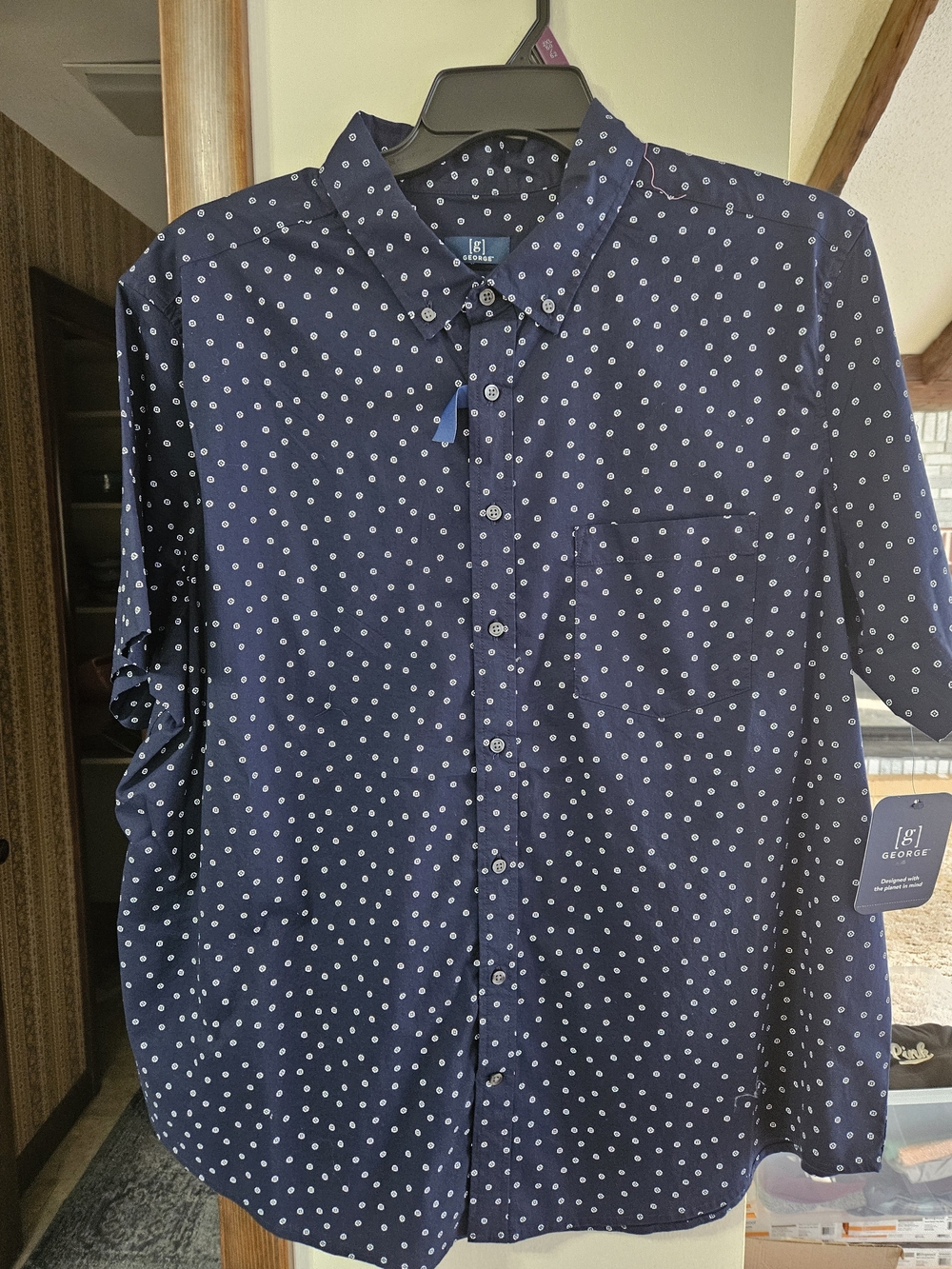 George Navy Blue Short-Sleeve Dot Print Button-Down Shirt